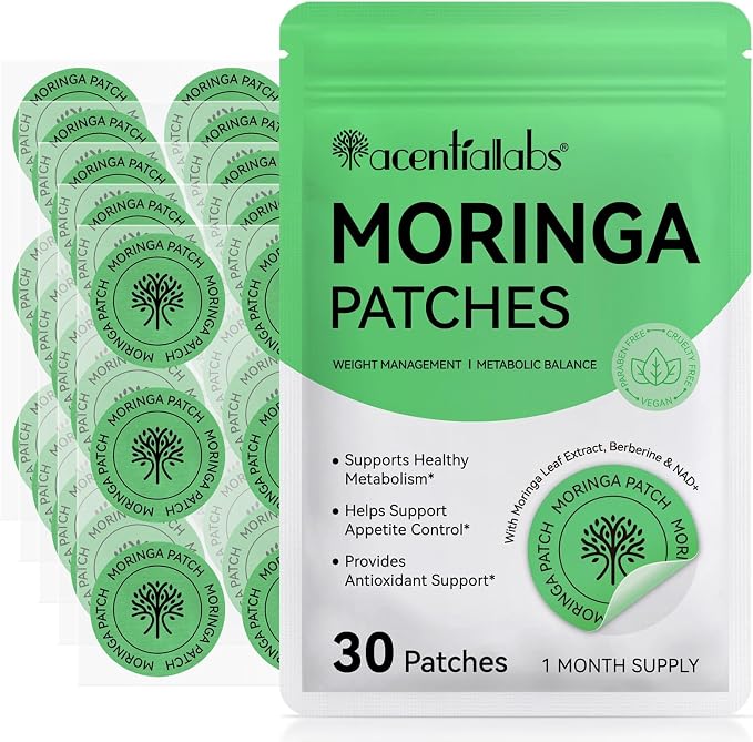 Acentiallabs Moringa Patches (30 Count) – Natural Weight Management & Metabolic Balance Transdermal Patches with Berberine & NAD+